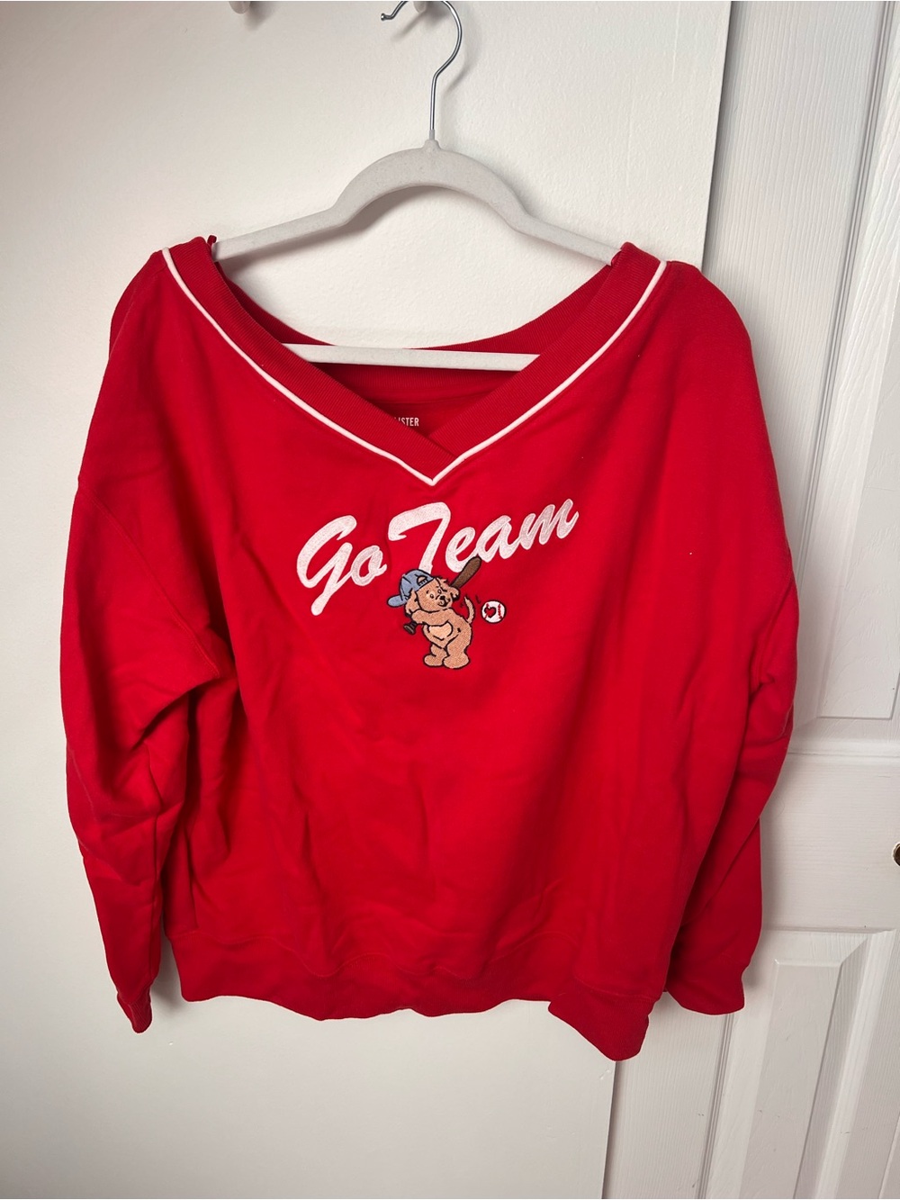 Hollister Red 'Go Team' V-Neck Pullover Sweatshirt